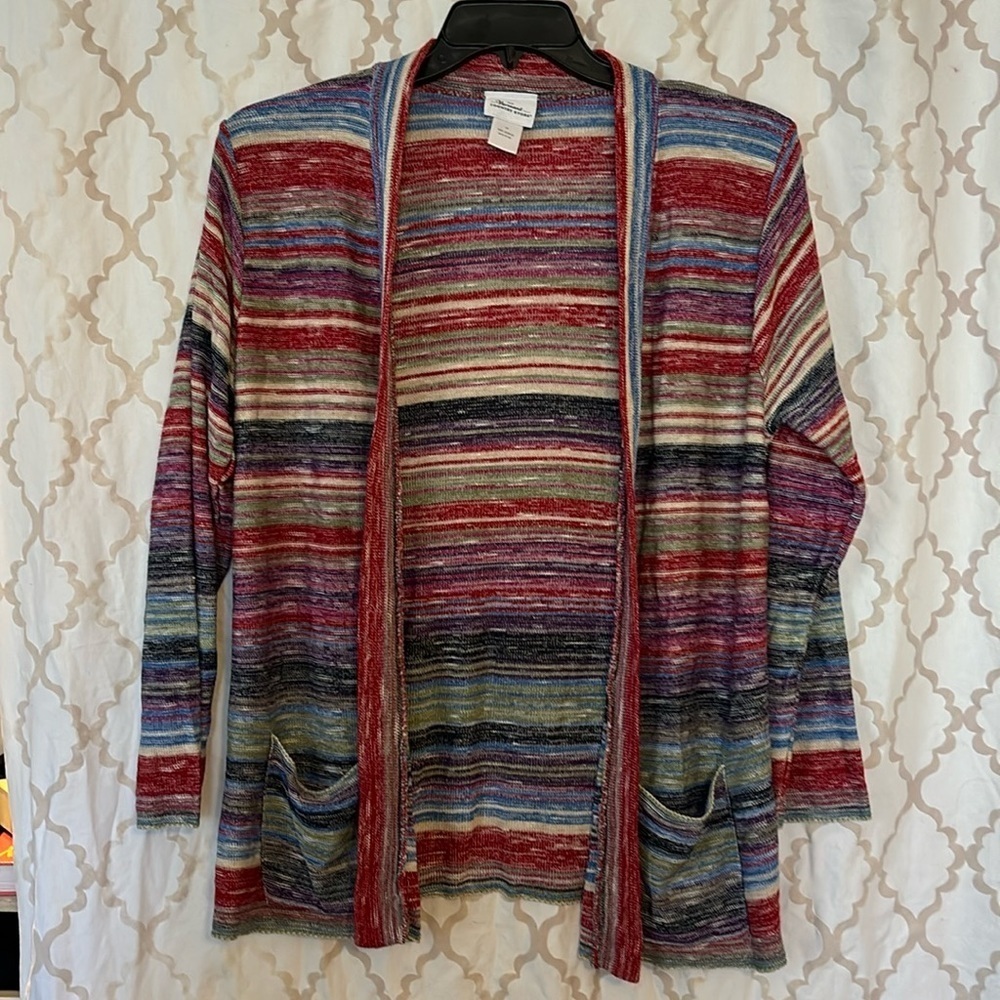Vermont Country Store Lightweight Striped Open Cardigan size Medium